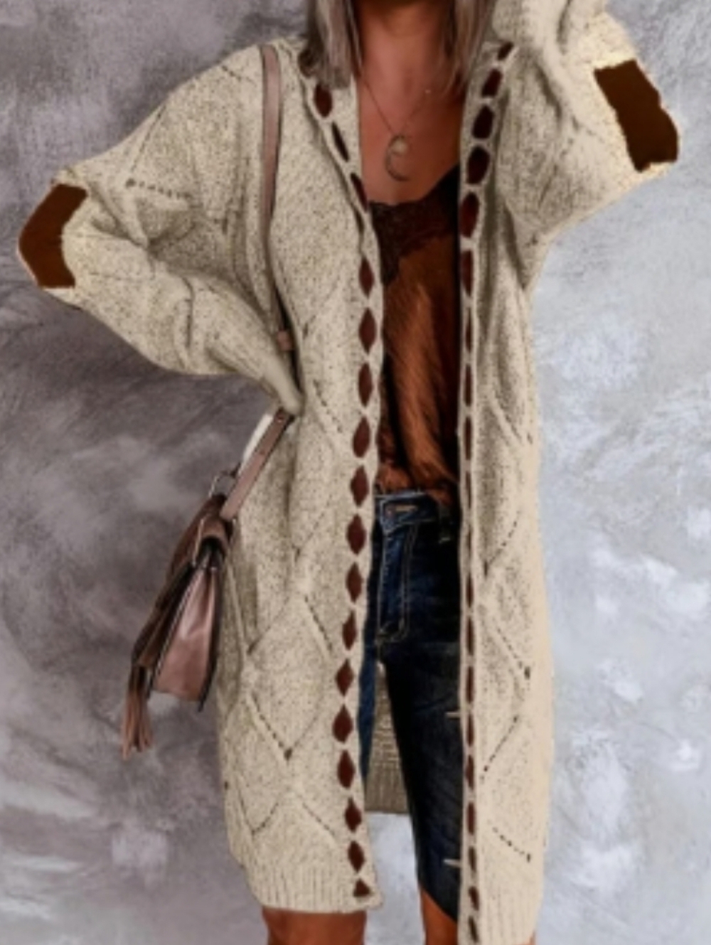 NEW! Cozy Open-Front Cream Cable Knit Hooded Cardigan